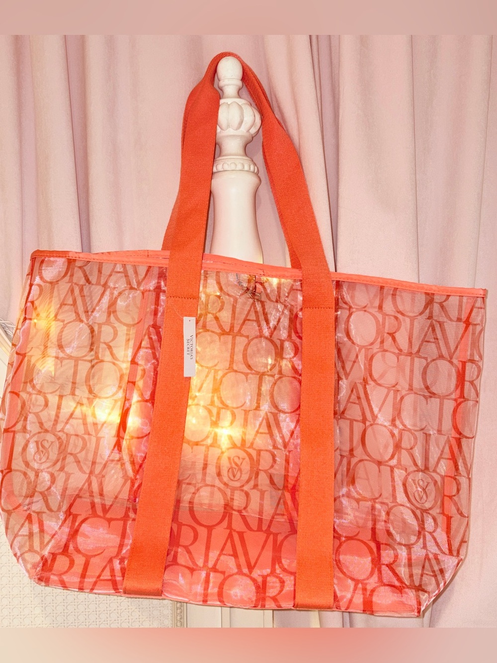 Victoria's Secret Orange Transparent Logo Tote Beach Bag